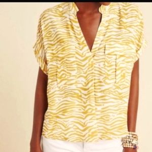 MAEVE ANTHROPOLOGIE Yellow Zebra Print Mustard Yellow Short Sleeve M